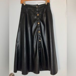 ZARA faux leather midi skirt black
